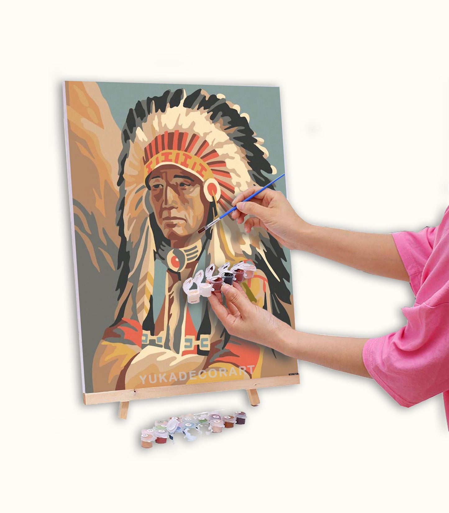 Vintage Style PAINT by NUMBER DIY Kit for Adult , Native American Rustic Art , Easy Beginner Acrylic Paint Kit,Wall Art Gift