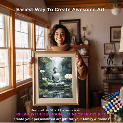 Buddha PAINT by NUMBERS Kit For Adults Serene Lake  White Lotus Flower DIY Pastel Acrylic Paint Kit Zen Meditation Chakra Housewarming Gift