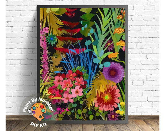 Abstract Flowers PAINT by NUMBER Kit for Adults ,Garden Bouquet Plants,Easy DIY Beginners Acrylic Paint Kit ,Living Bedroom Wall Art Decor