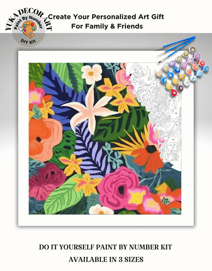 Flowers PAINT by NUMBER Kit for Adults, Contemporary Art Painting Kit, Easy Beginners Acrylic Paint DIY Kit,Mom Birthday Gift, Floral Art
