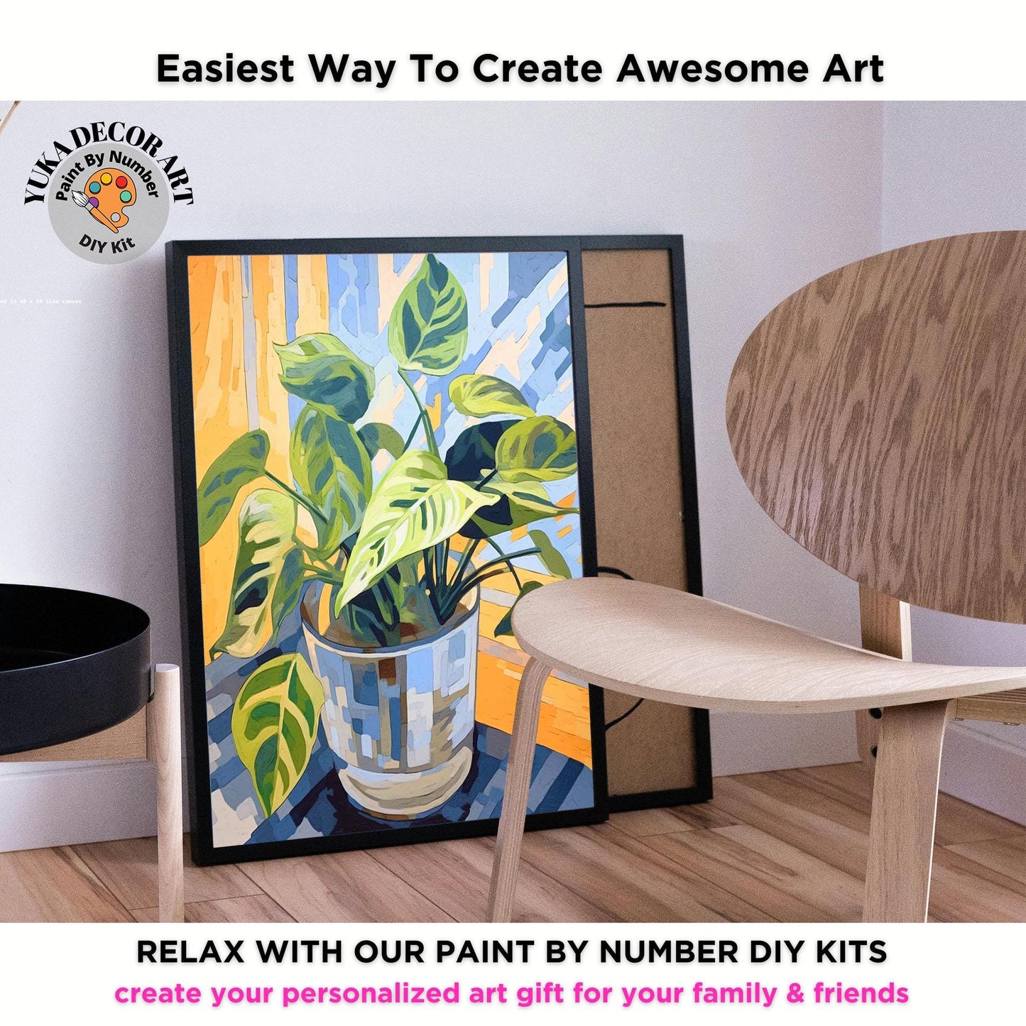 Indoor Plant PAINT by NUMBERS Kit for Adults Minimalistic Chic DIY Painting Easy Beginners Hobby Painting Kit Wall Art Gift Mum Plant Lover