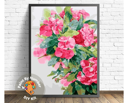 Pink Orchid Flower PAINT by NUMBER Kit for Adults ,Garden Flowers,Easy DIY Beginners Acrylic Paint Kit ,Living Bedroom Wall Art Decor