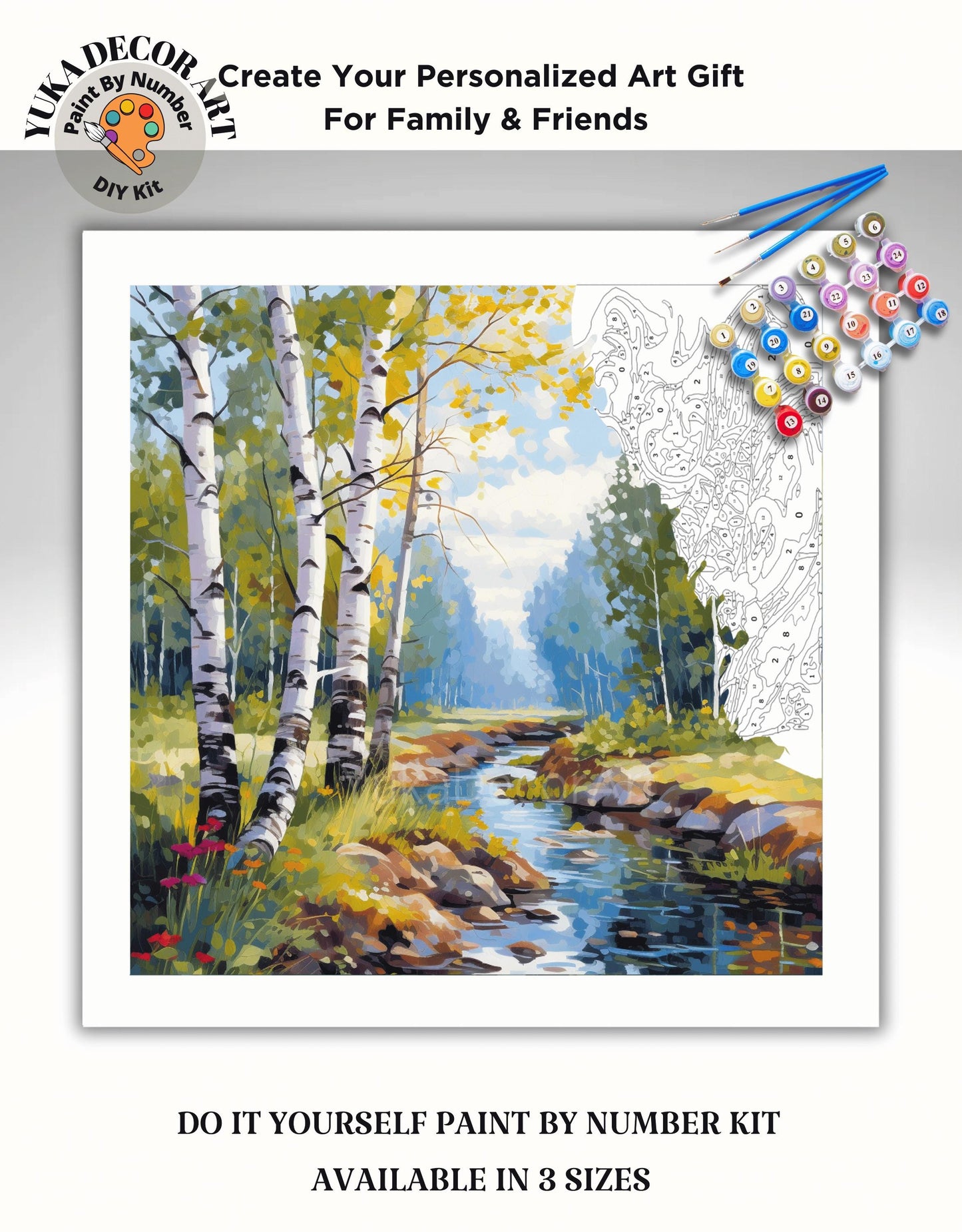 Landscape PAINT by NUMBER Kit for Adult Forest River Landscape Easy Beginner Acrylic Painting DIY Kits Art Custom Canvas Gift For Mom Dad