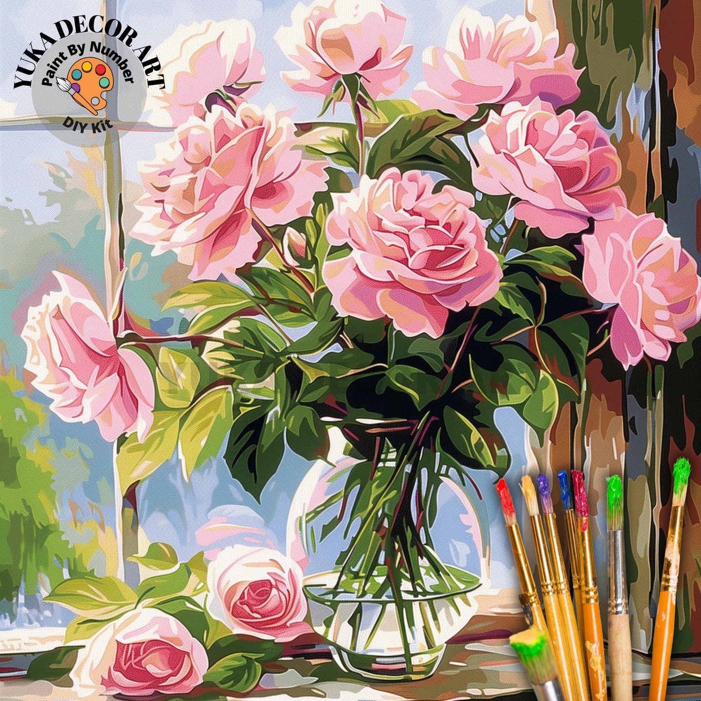 Pink Peonies Paint by Number Kit Adult Flowers Painting Easy Beginner Acrylic Paint Kit Anniversary Gift For Girlfriend Bday Home Decor Gift