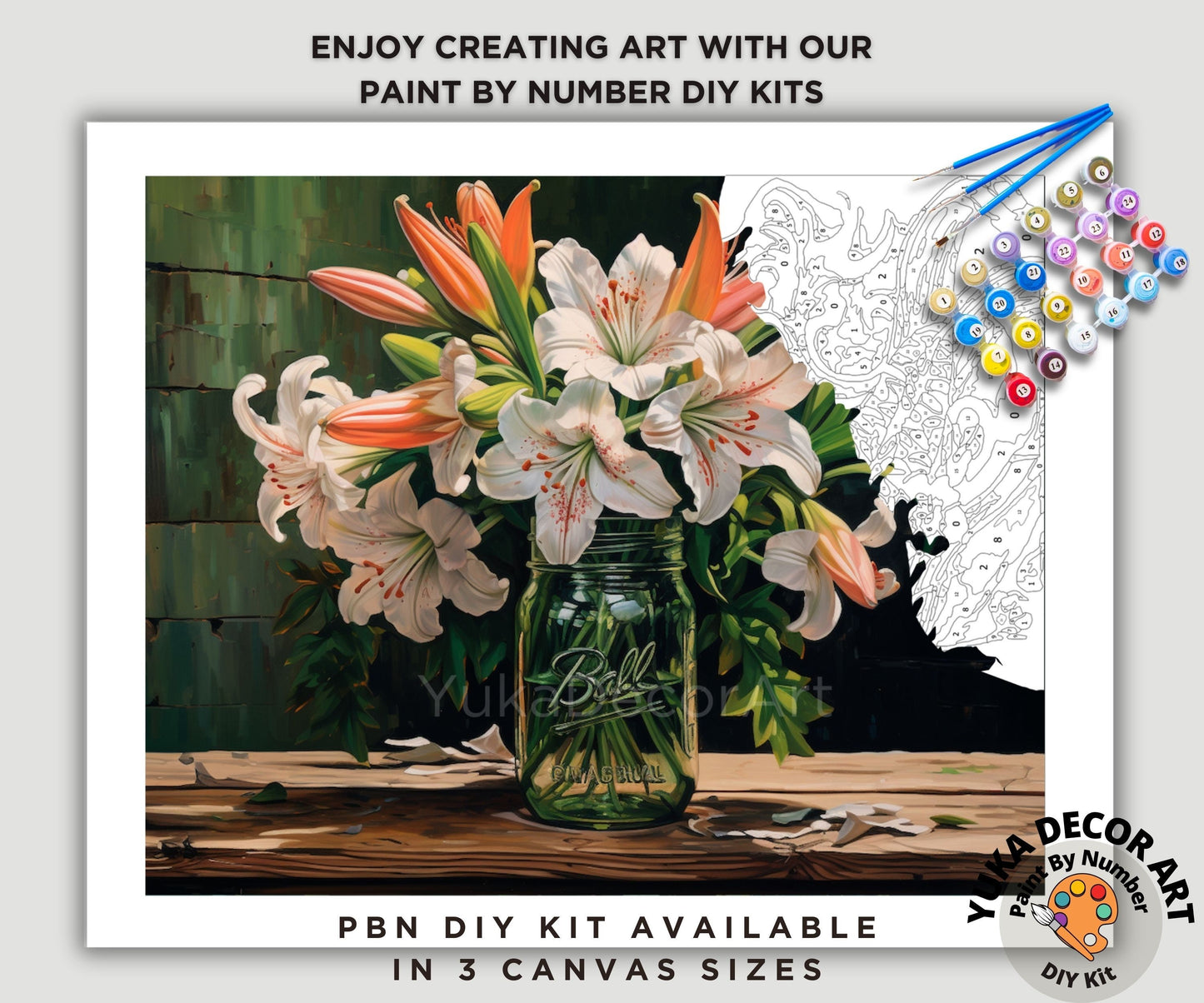 PAINT by NUMBER Kit for Adults Garden Lily Flowers Still Life Vase Easy Beginner Acrylic Paint DIY Wall Art Birthday Gift for Mom Girlfriend