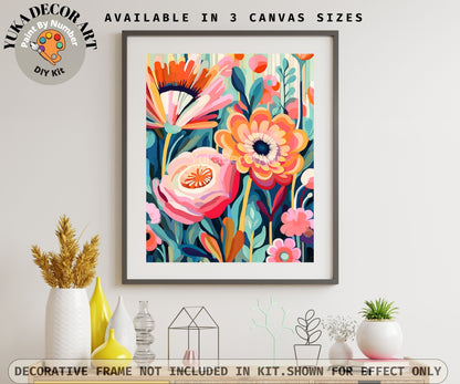 Boho Flowers PAINT by NUMBER Kit for Adults  Abstract Flowers Paint Kit Easy Beginners Acrylic Paint DIY Kit Wall Art Decor