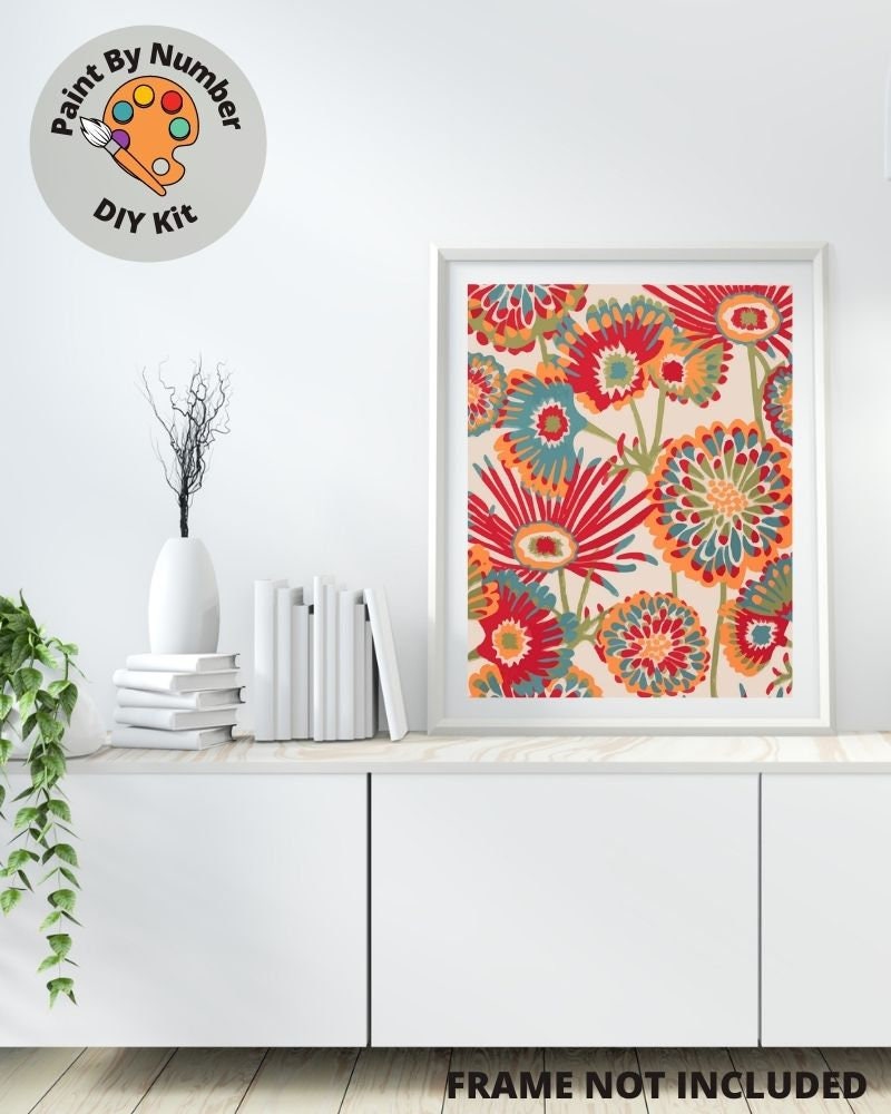 Abstract Flowers PAINT by NUMBER Kit for Adults , Red Poppy Flowers  ,Easy DIY Beginners Acrylic Paint Kit ,Living Bedroom Wall Art Decor