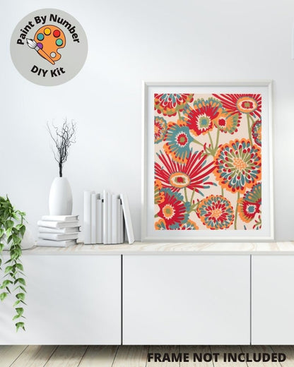 Abstract Flowers PAINT by NUMBER Kit for Adults , Red Poppy Flowers  ,Easy DIY Beginners Acrylic Paint Kit ,Living Bedroom Wall Art Decor