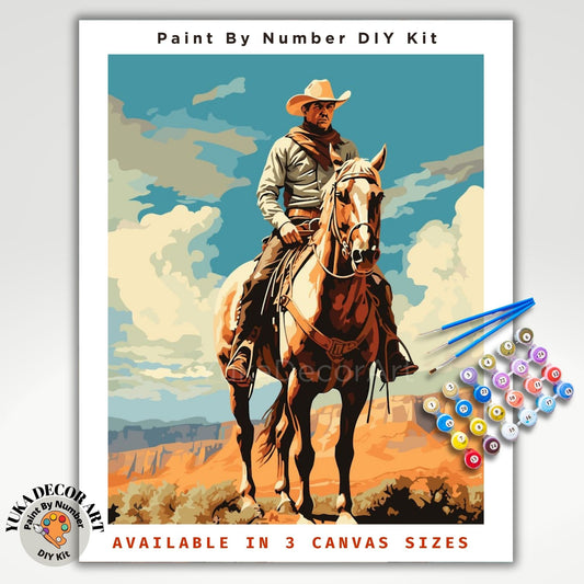Vintage Style PAINT by NUMBER Kit Adult Cowboy Desert Midwest Art Easy Beginner Acrylic Painting DIY Vintage Rustic Wall Decor Gift For Dad