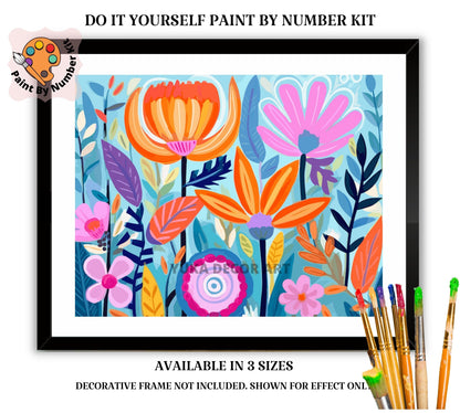 DIY Flowers PAINT by NUMBER Kit for Adults Modern Boho Whimsical Art Easy Beginner Acrylic Paint Custom Wall Art Custom Canvas Gift for Mom