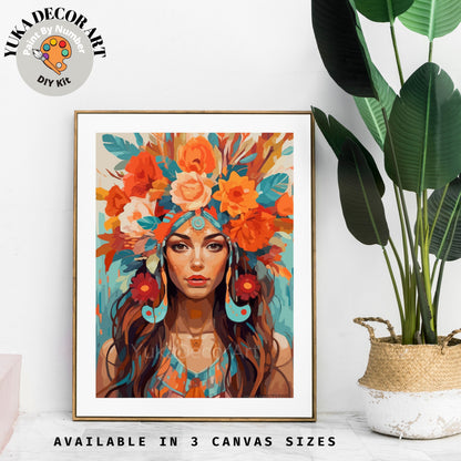 Woman Boho Flower PAINT by NUMBERS DIY Kit For Adults Easy Beginner's Painting Kit Home Decor Wall Art Gift Housewarming | Code: WO2307106