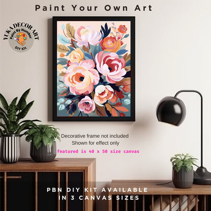 PAINT by NUMBERS Diy Kit Adult Garden Pink Flowers Colourful Wall Art Easy Beginner Acrylic Painting Kit Grandma Mom Gift valentines day