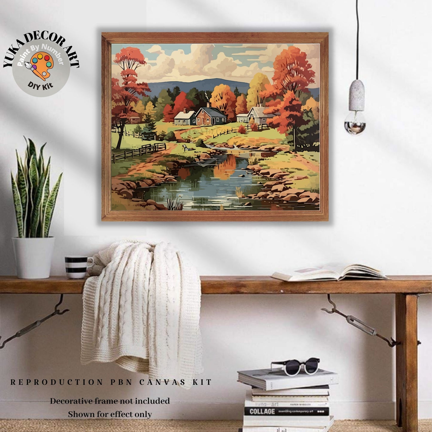 Countryside Fall Landscape PAINT by NUMBERS DIY Kit Adult Vintage Style 1960s Art Easy Beginner Paint Kit Hobby Gift For Mom Dad Grandma