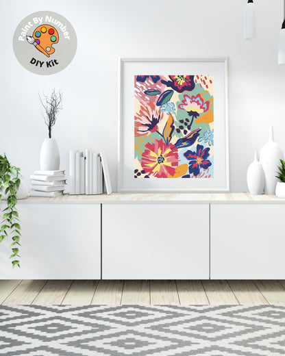 Garden Flower PAINT by NUMBER Kit for Adults ,Abstract  Flowers Art,Easy Beginners Acrylic Paint DIY Kit ,Living Bedroom Wall Art Decor