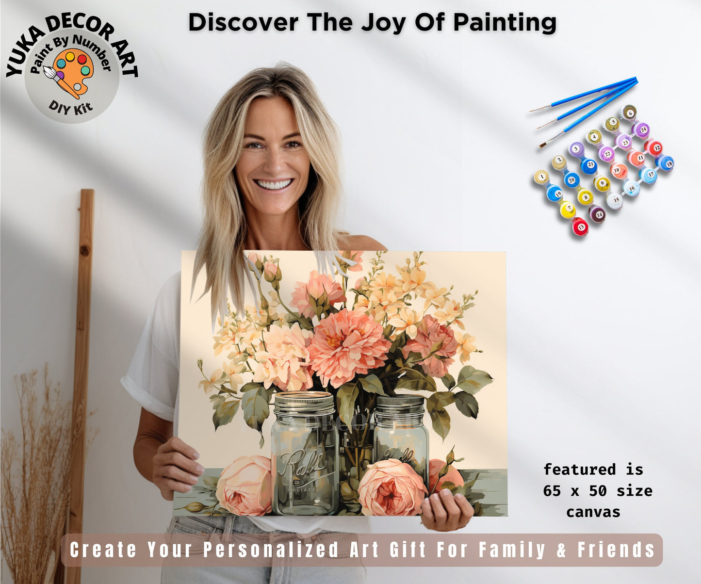 Pink Flowers PAINT by NUMBER Kit Adult, Floral Art Illustration ,Country home decor ,Beginner Acrylic Painting DIY Kit ,Gift for Mothers Day