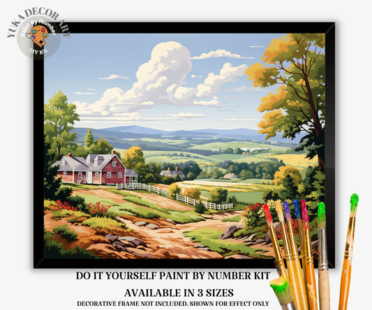Countryside PAINT by NUMBER DIY Kit for Adult Vintage Style Farm Art Easy Beginner Painting Kit Autumn Fall Decor Housewarming Gift Mom