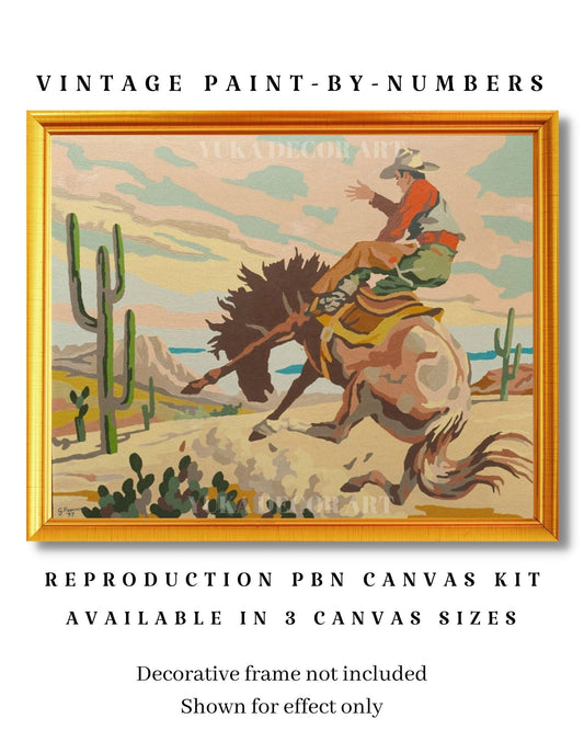 Vintage PAINT by NUMBER Kit Adult Cowboy Desert Art Easy Beginner Acrylic Painting DIY Kit Vintage Cabin Decor Gift Dad Grandfather