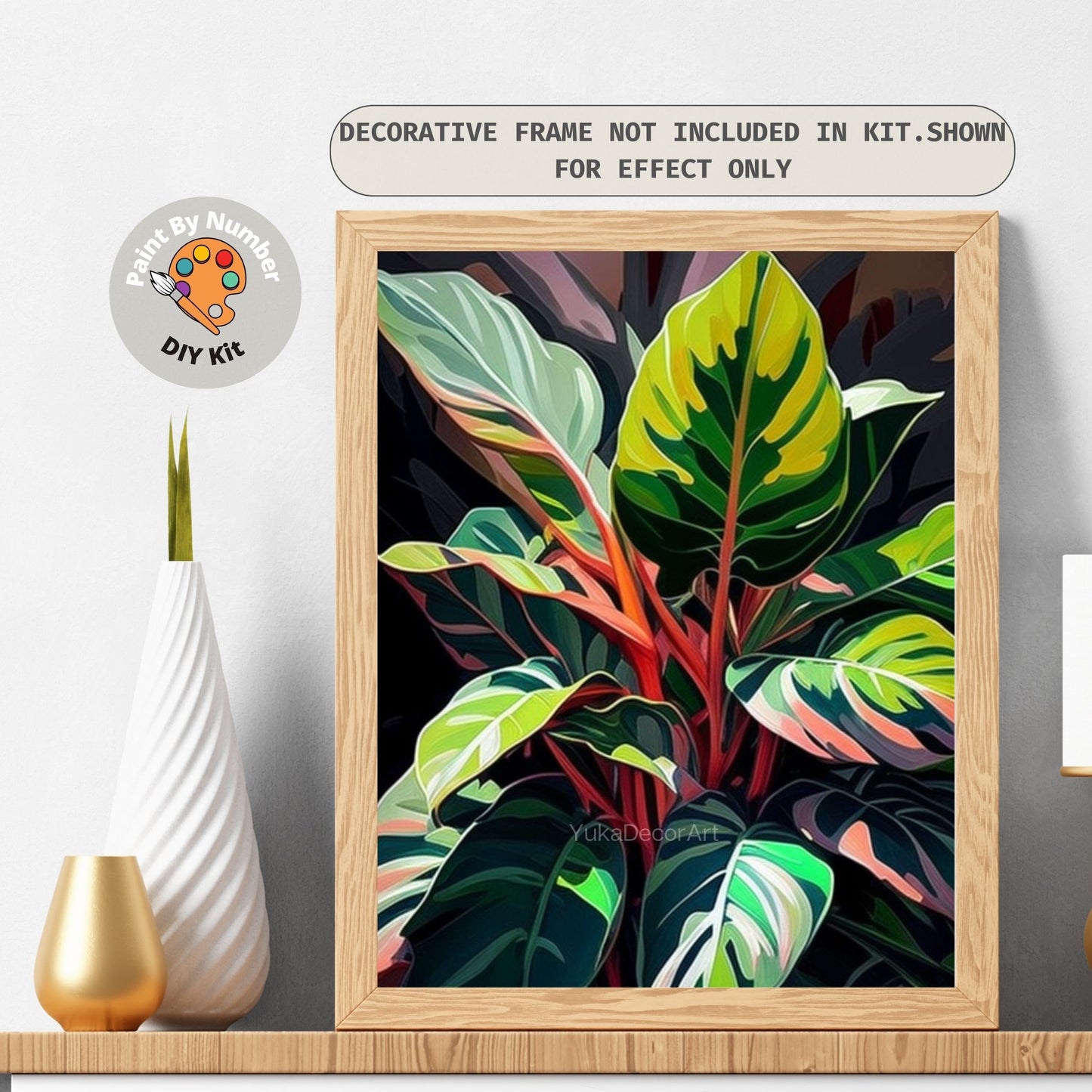 Leaves PAINT by NUMBER Kit for Adults , Garden Foliage Painting,Easy Beginners  Paint DIY Kit ,Living Bedroom Wall Art Decor