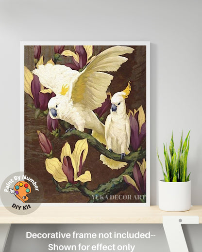 Yellow Cockatoo PAINT by NUMBER Premium DIY Paint Kit Adult , Tropical Garden Vintage Style Easy Beginner Painting Gift