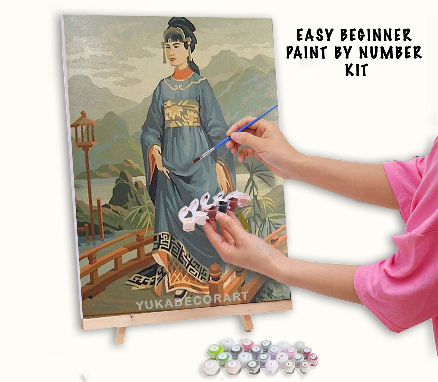 Oriental Woman PAINT by NUMBER Kit Adult , Vintage Style Painting, Japanese Garden Landscape , Easy DIY Beginners  Painting Kit , Mom Gift