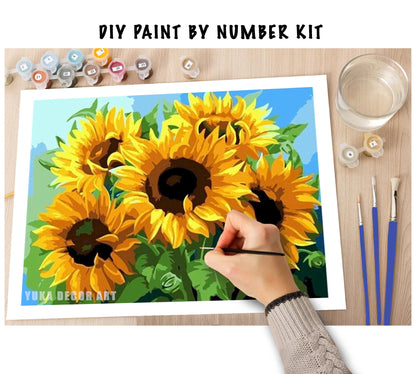 SunFlowers PAINT by NUMBER Kit for Adults ,Garden Flowers,Easy DIY Beginners Acrylic Painting Canvas ,Hobby Activity Kit