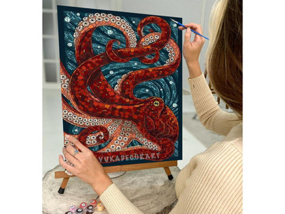 Paint by Numbers Kit for Adults & Kids Easy DIY Art , Red Octopus Abstract Art , Acrylic Oil Painting Set