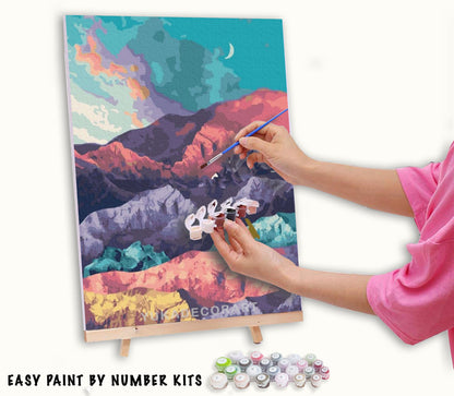 Abstract Mountain PAINT by NUMBER Kit for Adults , Sunset Scene ,Easy DIY Beginners Acrylic Paint Kit ,Living Bedroom Decor, Gift For Friend