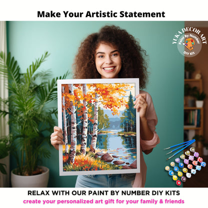 Forest Woodlands PAINT by NUMBERS Adult Painting DIY by Numbers Vintage Style Easy Beginners Kit Mother's Day Gift For Mom Wife Girlfriend