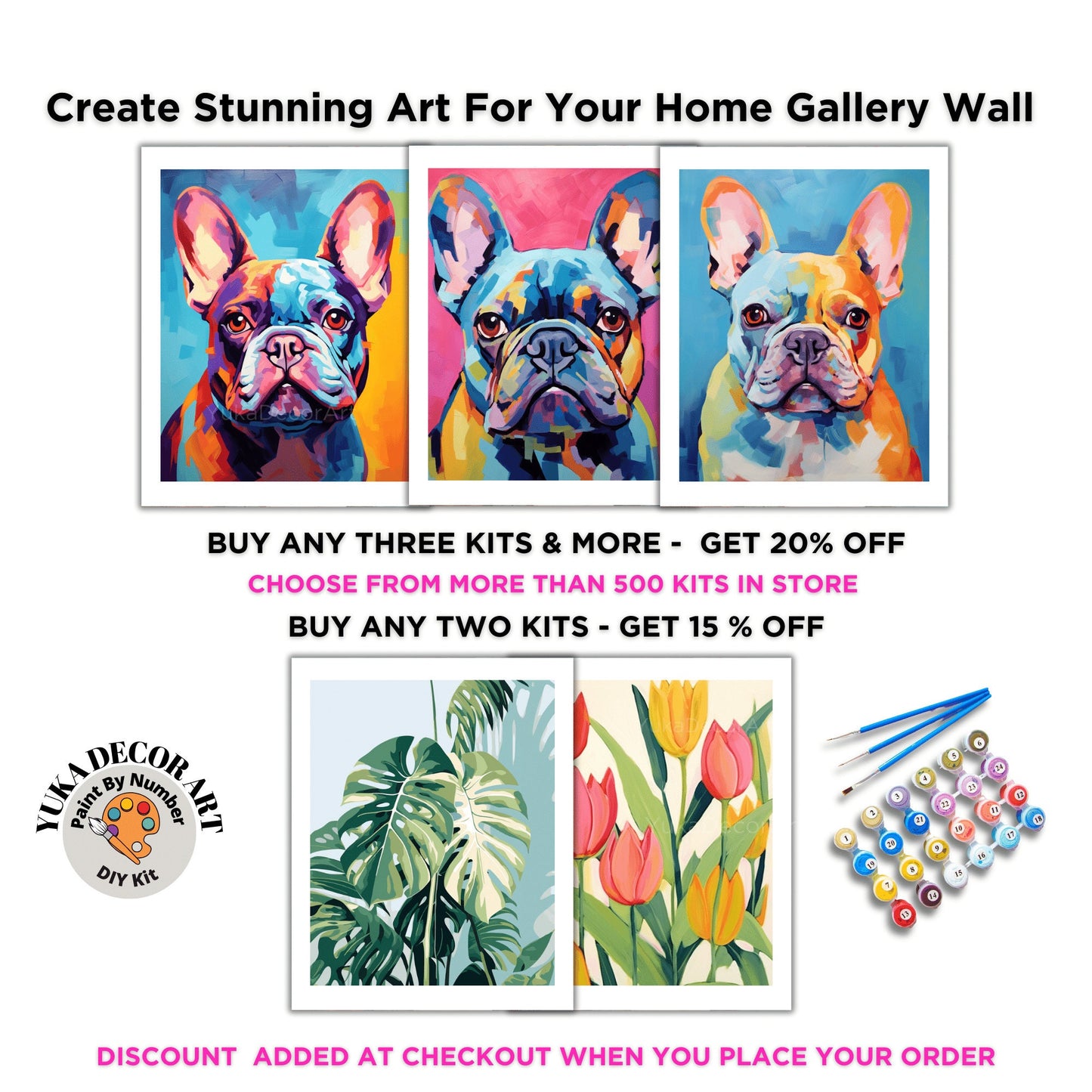 French Bulldog PAINT by NUMBER Kit Adult , Colorful Dog Art , Easy Beginner Acrylic Painting DIY Kit , Gift For Mom Dad