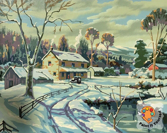 Winter Vintage PAINT by NUMBERS Kit for Adult Snow Fall Village Scenery Vintage Style Painting Easy Beginner DIY Custom Kit Christmas Gift