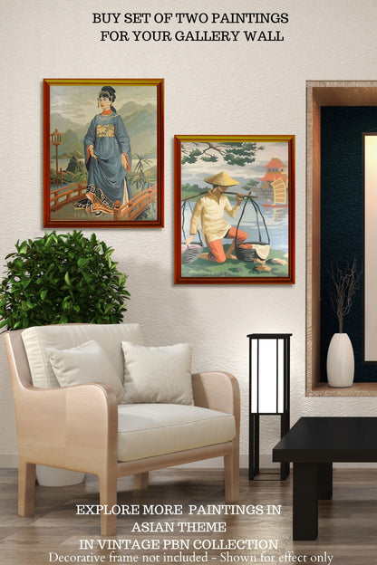 Oriental Woman PAINT by NUMBER Kit Adult , Vintage Style Painting, Japanese Garden Landscape , Easy DIY Beginners  Painting Kit , Mom Gift