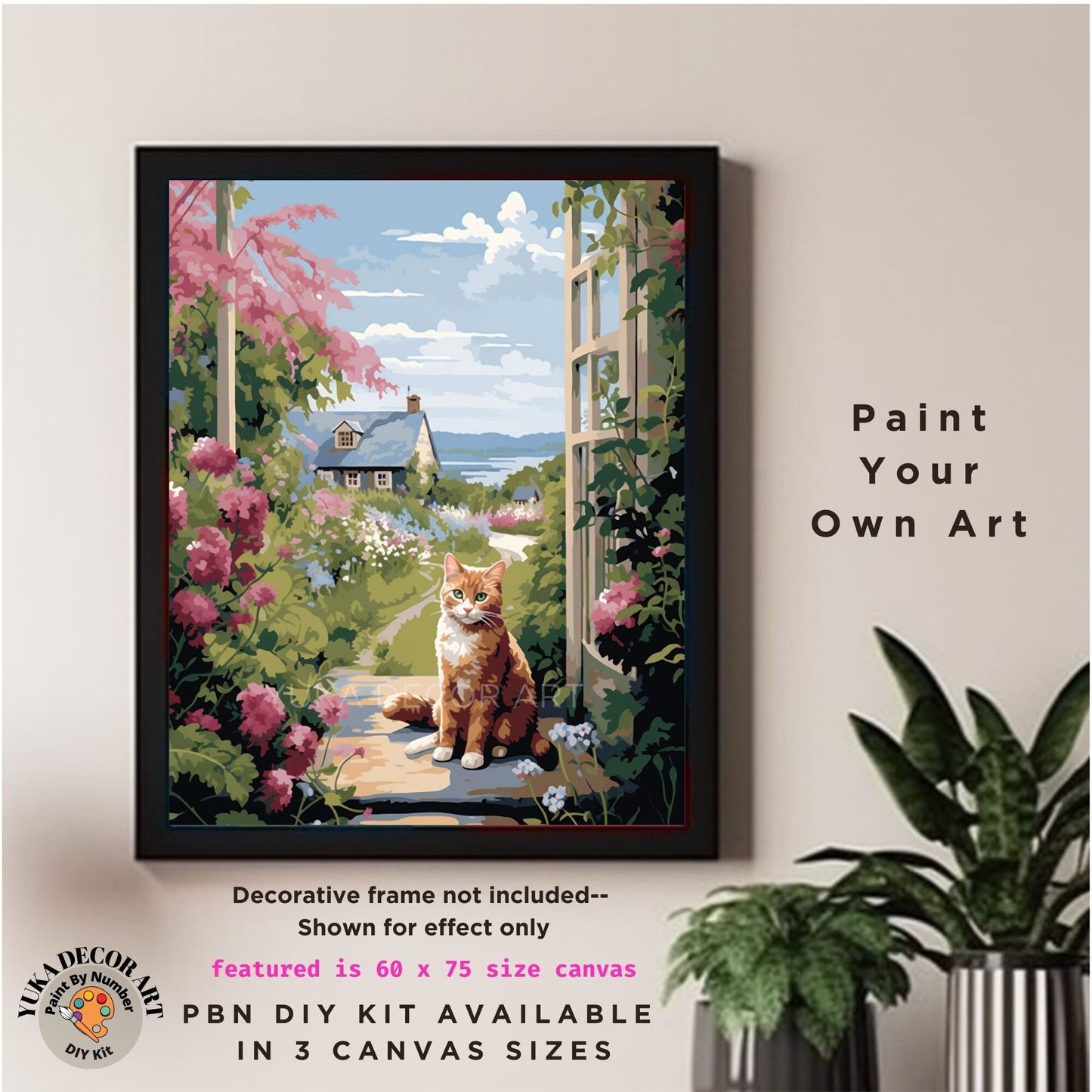 PAINT by NUMBERS Kit Adults Cat In The Flower Garden Easy Beginners Pastel Colors DIY Paint Kit Anniversary Gift For Mom