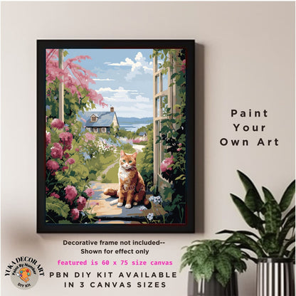PAINT by NUMBERS Kit Adults Cat In The Flower Garden Easy Beginners Pastel Colors DIY Paint Kit Anniversary Gift For Mom
