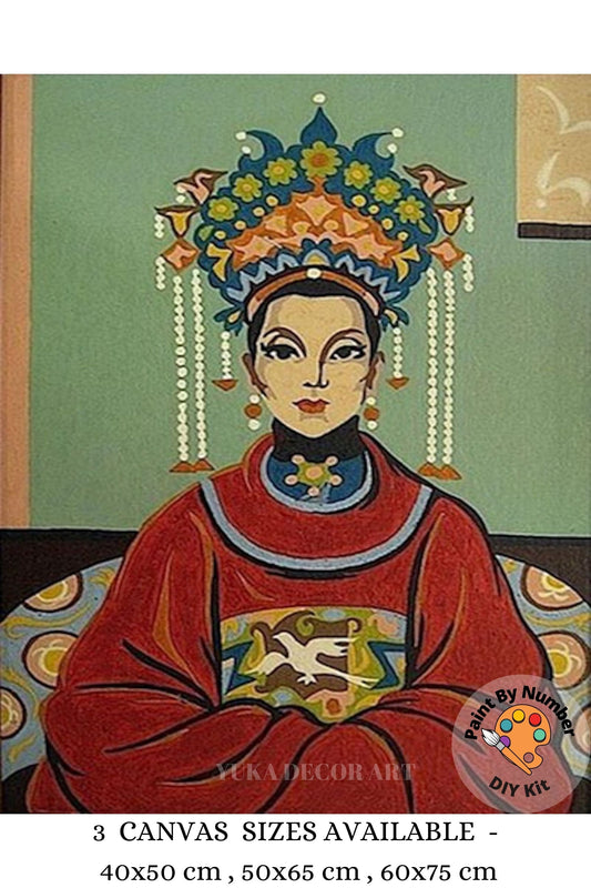 Oriental Queen Vintage PAINT by NUMBER  Adult , Japanese  Theme Decor Art, Easy DIY Beginners  Painting Kit , Friend MomGift