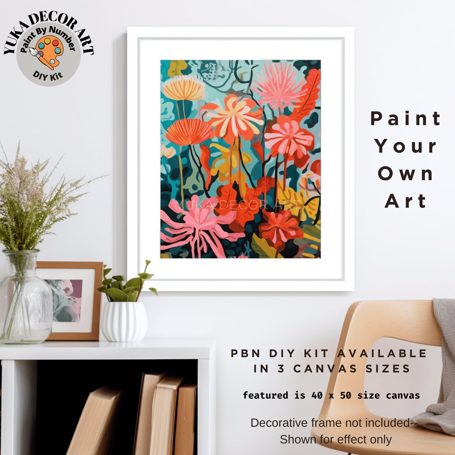Retro Flowers PAINT by NUMBER DIY Kit Adult Abstract Floral Vibrant Canvas Art Easy Beginner Hobby Kits Custom Decor Gift For Mom Dad Aunt
