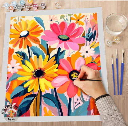 Daisies PAINT by NUMBER Kit for Adults Spring Flowers Paint Kit Easy Beginners Acrylic Paint DIY Kit Wall Gift For Mom Aunt