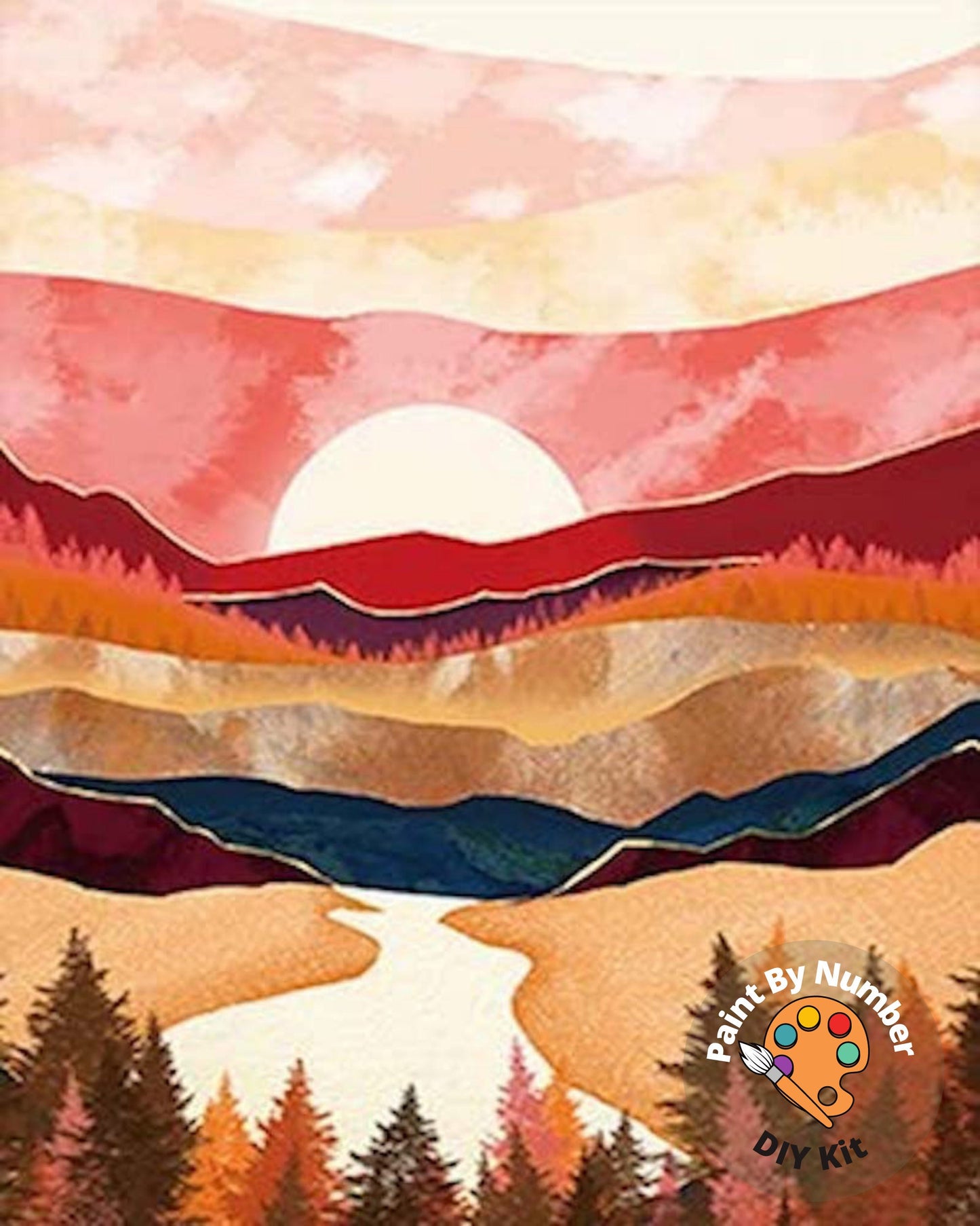 Paint by Numbers DIY  Kit for Adults | Modern Art,Sunrise Mountain,Abstract Landscape | Easy Beginner's Acrylic Painting |Wall Art Gift