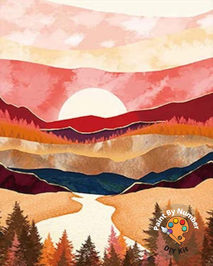 Paint by Numbers DIY  Kit for Adults | Modern Art,Sunrise Mountain,Abstract Landscape | Easy Beginner's Acrylic Painting |Wall Art Gift