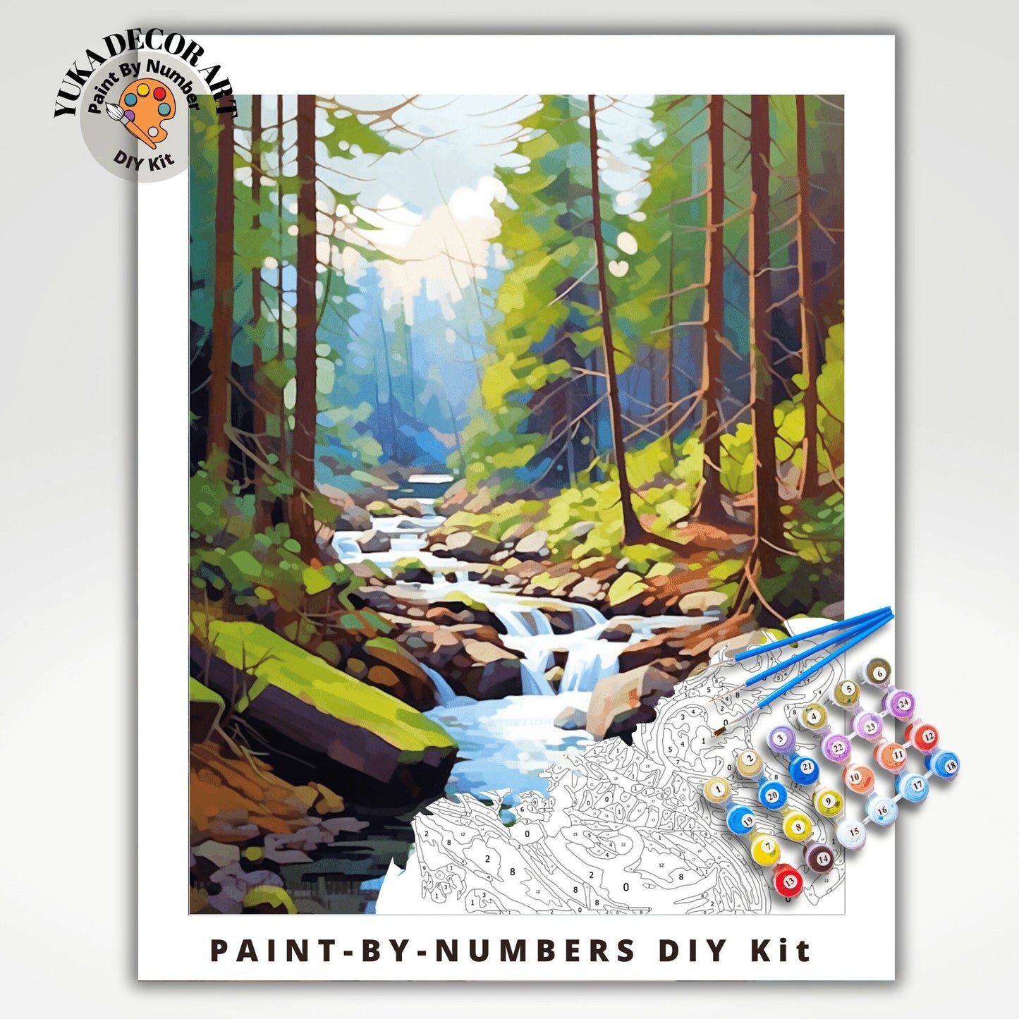 River Stream PAINT by NUMBER Kit for Adult Forest River Landscape Easy Beginner Acrylic Painting DIY Kits Art Custom Canvas Gift For Mom Dad
