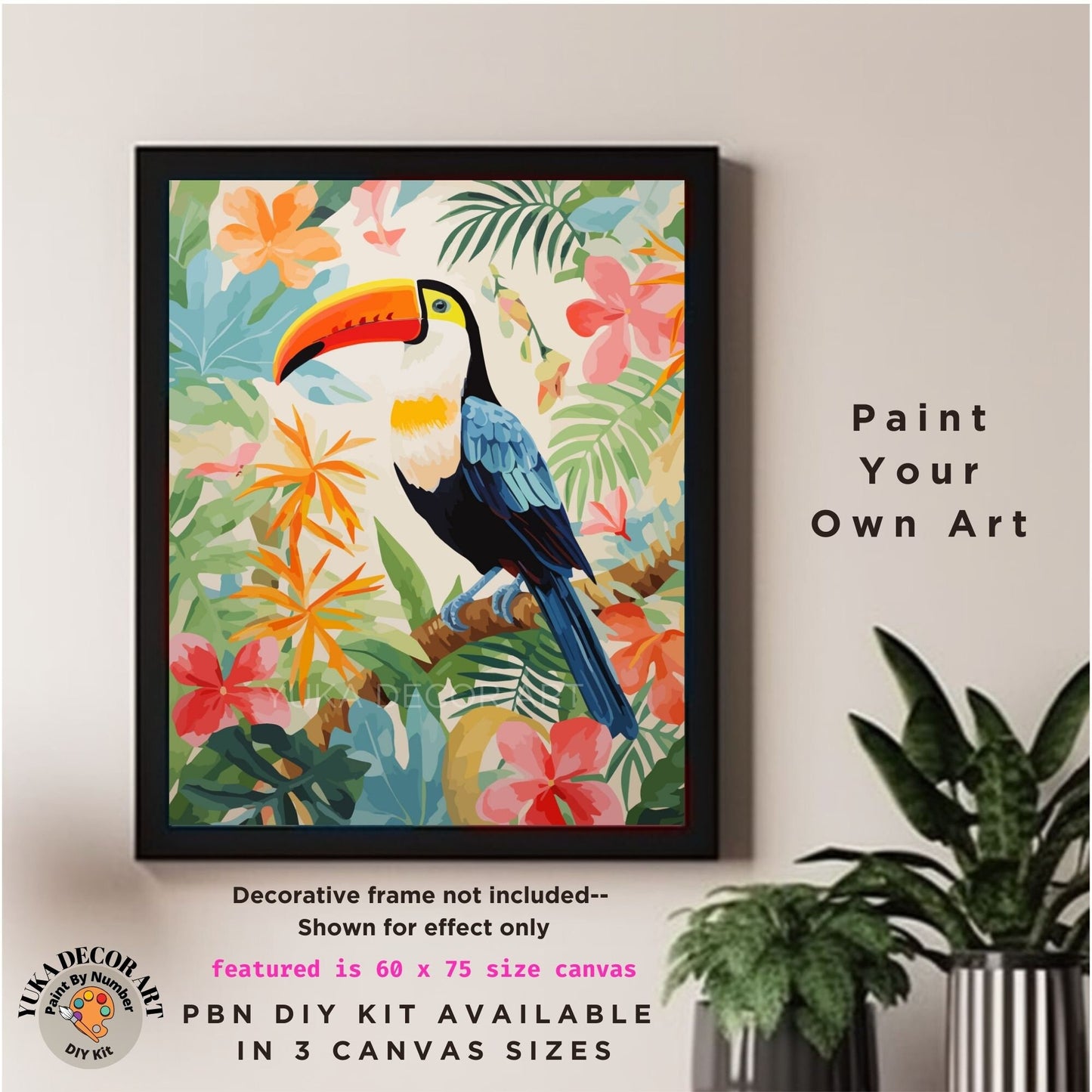 Bird PAINT by NUMBERS Kit for Adults Watercolour Style Vintage Art Nature Forest Toucan Bird Easy Beginners DIY Paint Kit Anniversary Gift