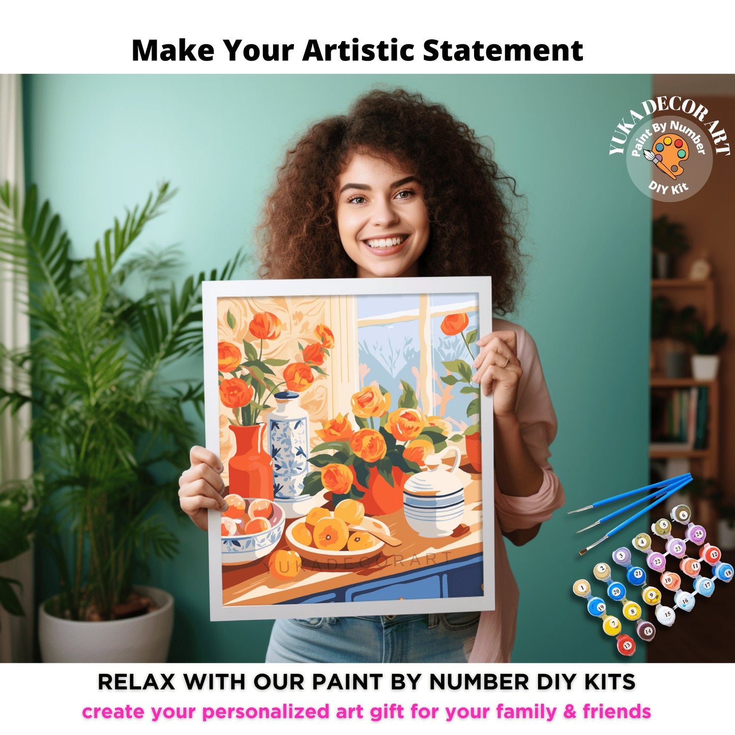 Minimalist Art PAINT by NUMBER Kit Adult Vibrant Kitchen Decor Easy Beginner Acrylic Painting DIY Art Kit Gift For Mom Dad