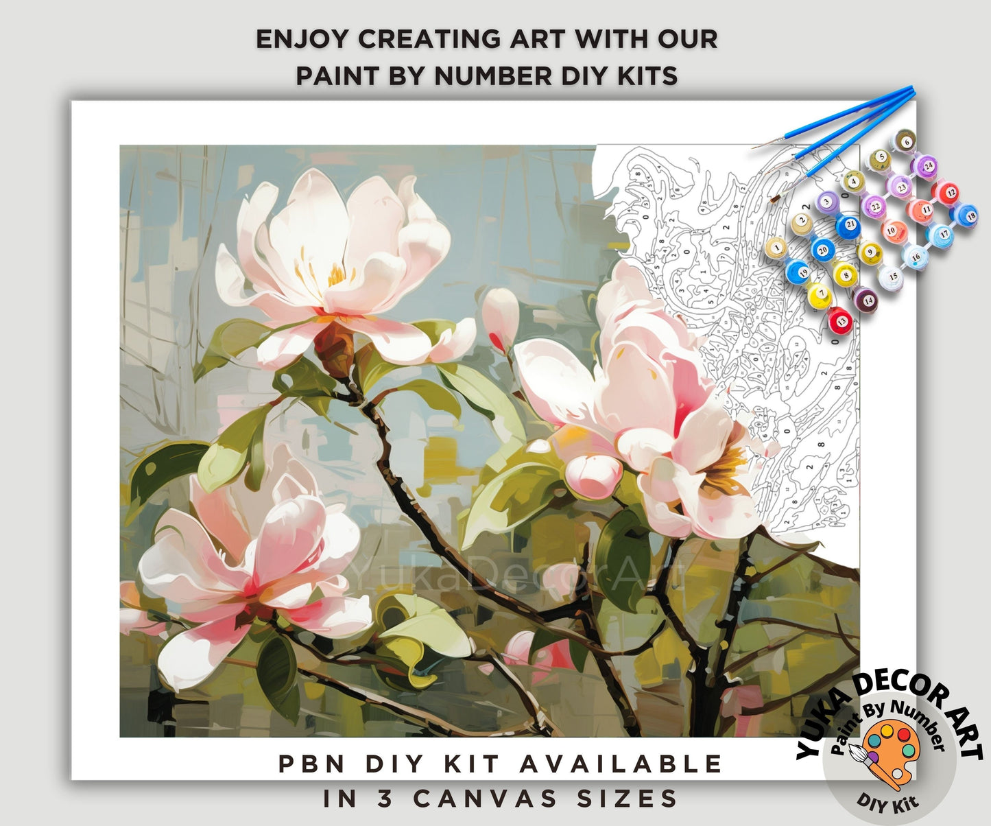 Magnolia Flowers PAINT by NUMBER Kit Adults Garden Landscape DIY Painting Easy Beginners Hobby Wall Decor Birthday Gift for Girlfriend Mom