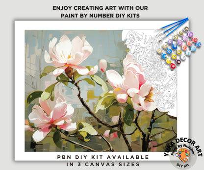 Magnolia Flowers PAINT by NUMBER Kit Adults Garden Landscape DIY Painting Easy Beginners Hobby Wall Decor Birthday Gift for Girlfriend Mom