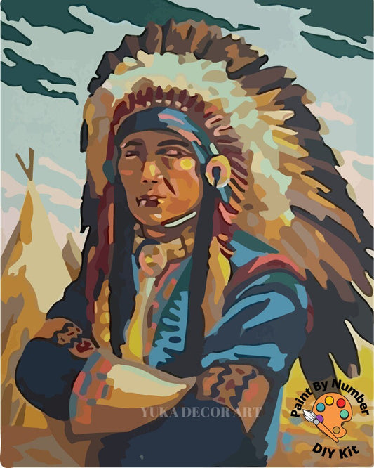 Vintage PAINT by NUMBER DIY Kit for Adult , Native American Vintage Style Art , Easy Acrylic Paint Kit,Vintage Wall Art Gift