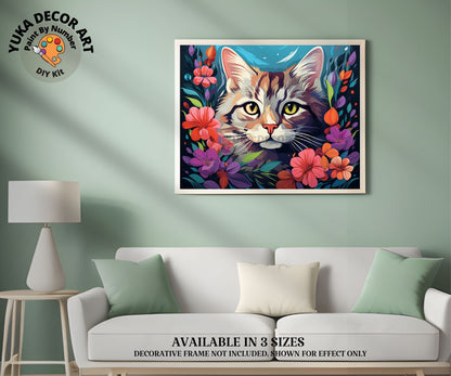 Cat PAINT by NUMBER Kit Adult DIY Art Orange Vibrant Floral Easy Beginner Acrylic Painting Birthday Housewarming Custom Gift For Kids Teens