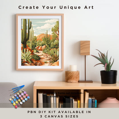 Saguaro Cactus PAINT by NUMBER Kit Adult Cactus painting DIY by Numbers Set Rustic Scenery Easy Beginners Birthday Gift For Dad Grandfather