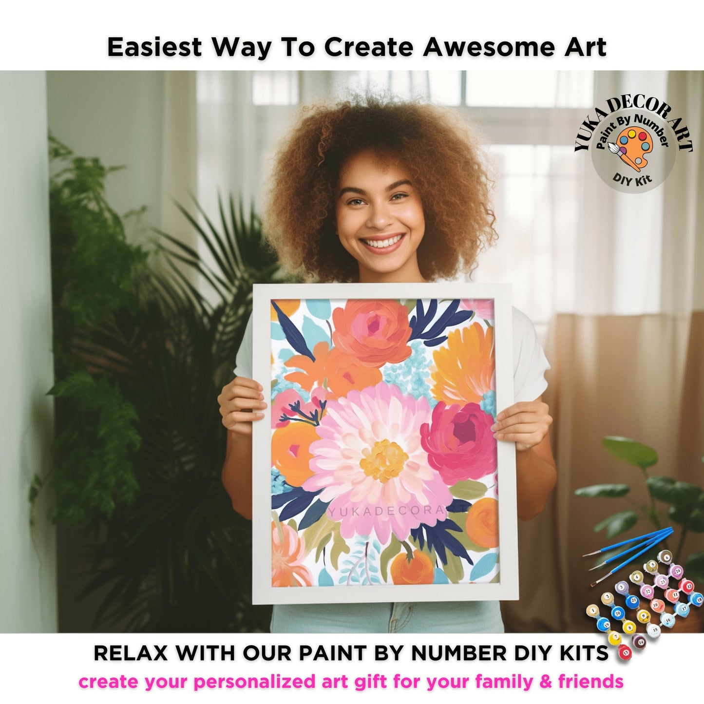 Pastel Pink Flowers PAINT by NUMBERS Kit Adult Floral Garden Art Canvas Easy Beginner DIY Paint Kit Hobby Apartment Decor Gift For Mom Aunt