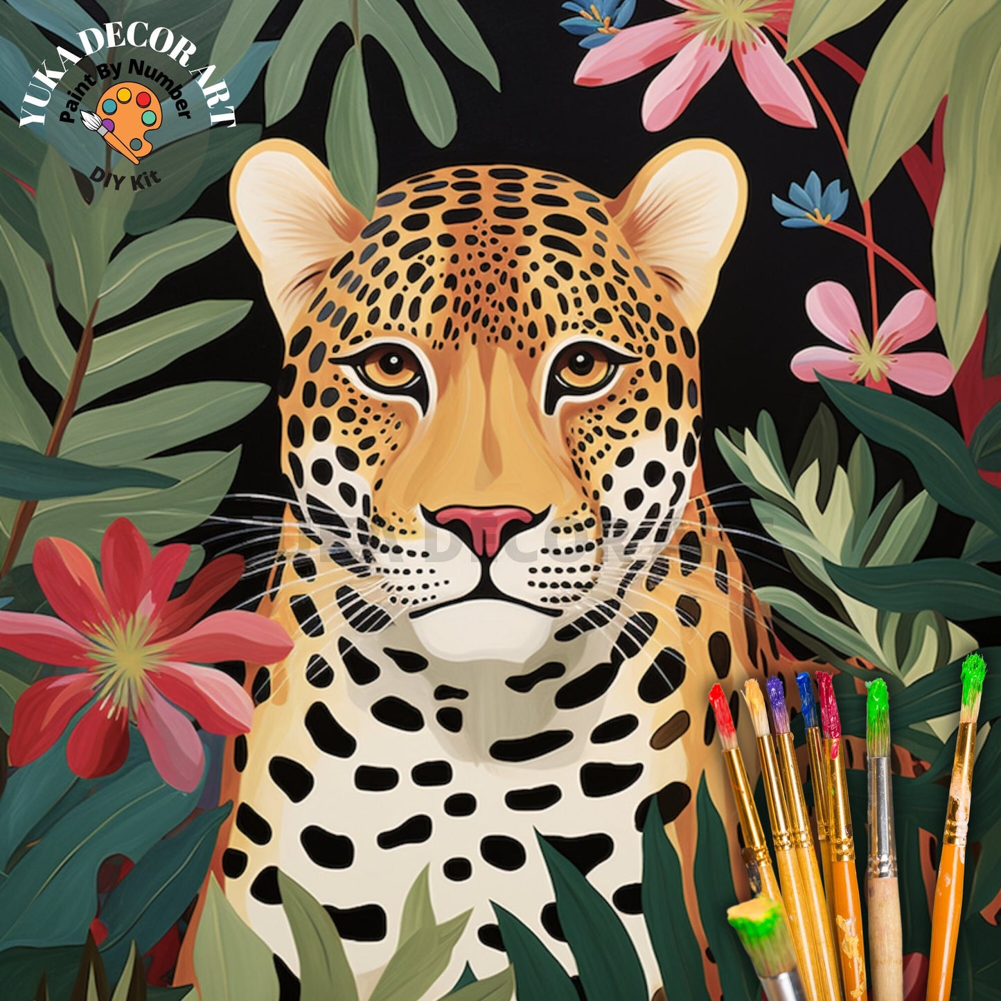 Cute Leopard PAINT by NUMBERS Kit Adult Painting DIY by Numbers Craft Set Easy Beginners Birthday Gift For Teens Young Adult Room Wall Decor