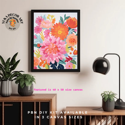 Floral Garden PAINT by NUMBERS Kit Adult Pastel Pink Flowers Easy Beginner Modern Art DIY Paint Kit Hobby Home Decor Gift For Mom Girlfriend