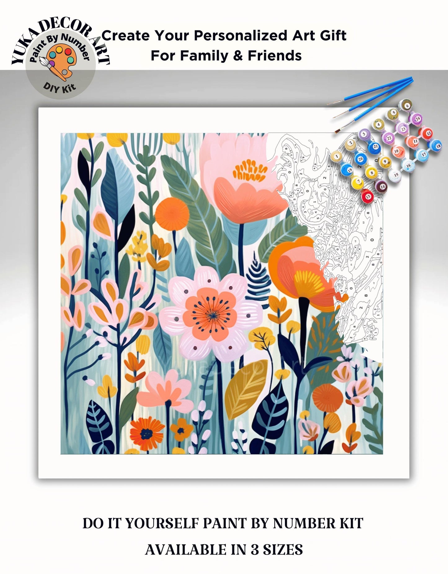 WildFlowers PAINT by NUMBER Kit for Adults  Spring Flowers Painting Easy Beginners Acrylic Paint DIY Kit Housewarming Birthday Gift Mom Dad